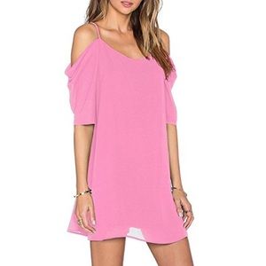 Pink Cold Shoulder Trumpet Sleeve Dress